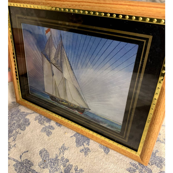 Vintage Framed Foil Art Print of Ship - Picture 7 of 10